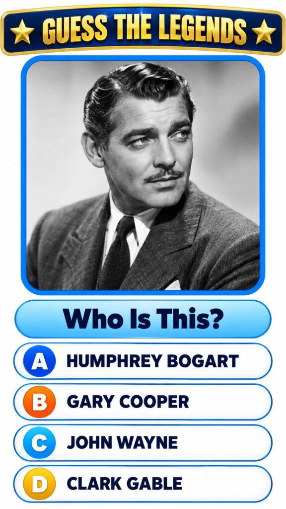 A multiple-choice quiz image showing a black and white portrait of a young John Wayne with four options below