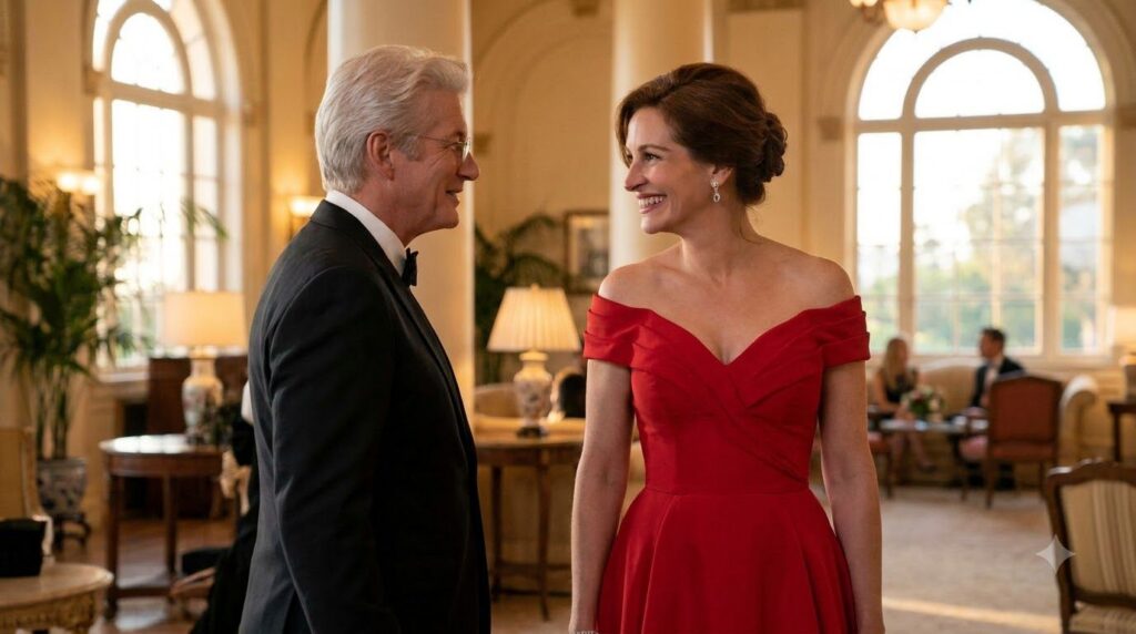 Julia Roberts in a scene from the movie Pretty Woman smiling brightly