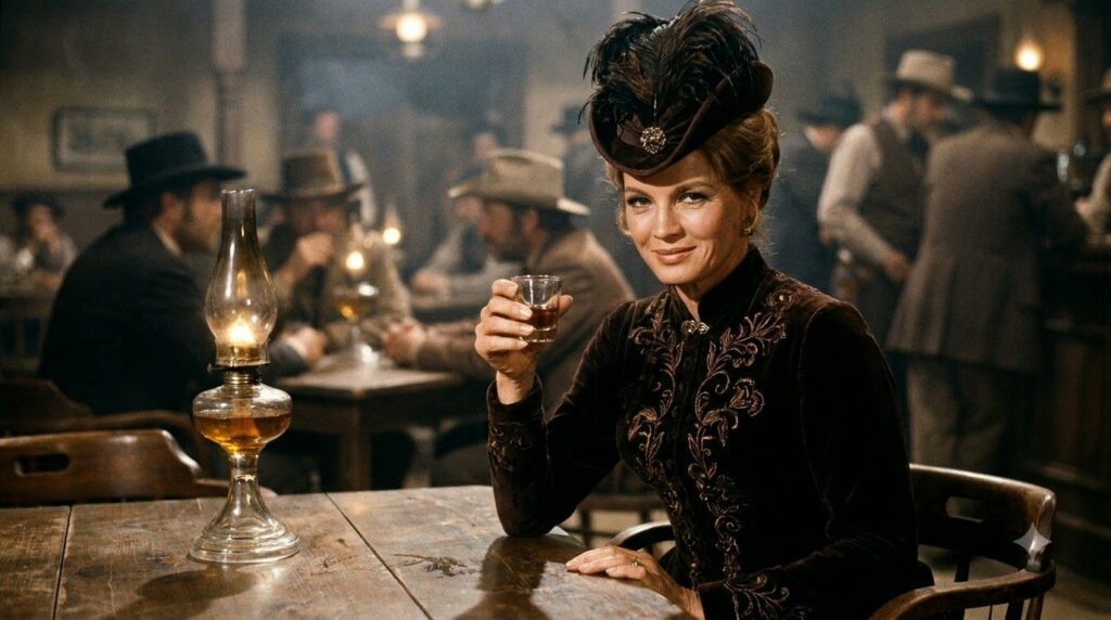 Angie Dickinson as Feathers in a scene from the 1959 Western film Rio Bravo looking glamorous and strong
