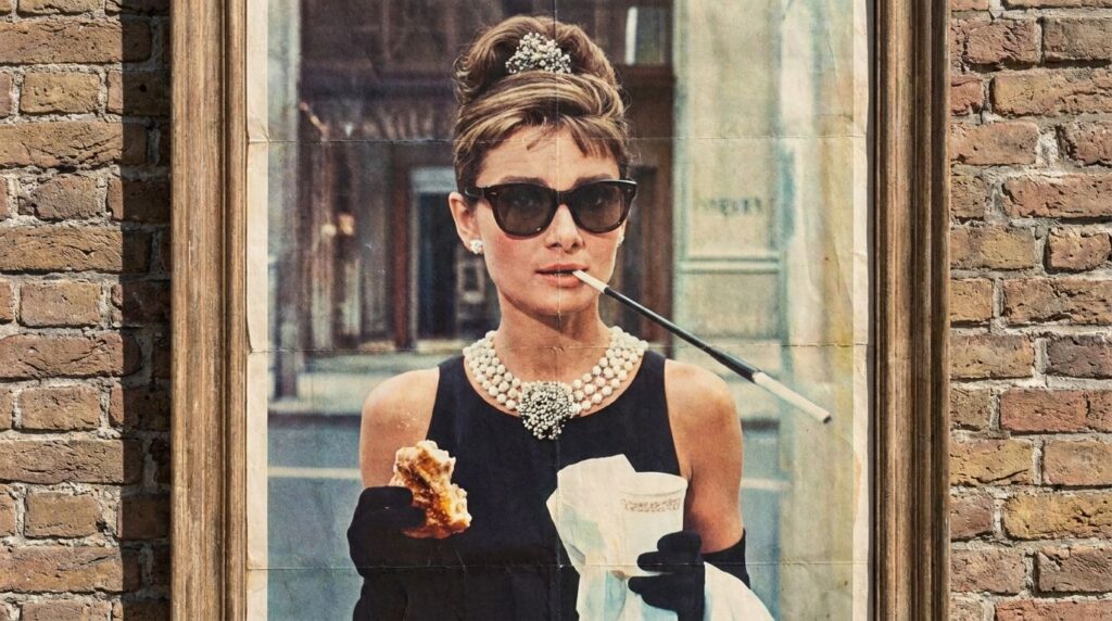 A vintage movie poster for Audrey Hepburn s film Breakfast at Tiffany s