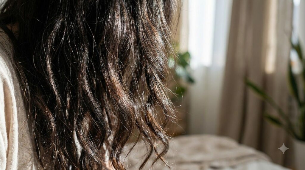 Healthy shiny hair after using a natural scrub