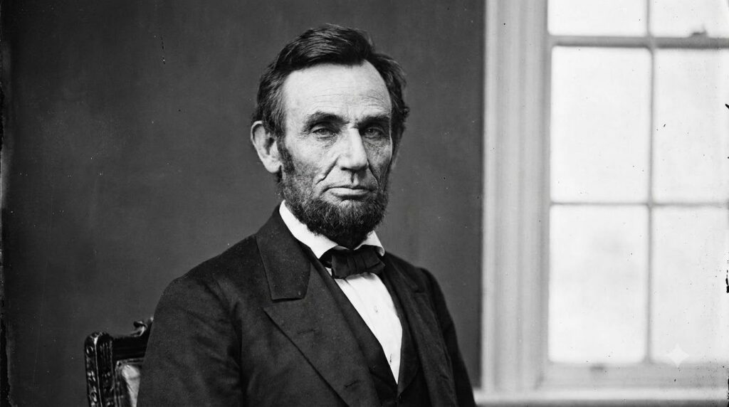 A real archival photo of Abraham Lincoln a formal portrait with his signature beard