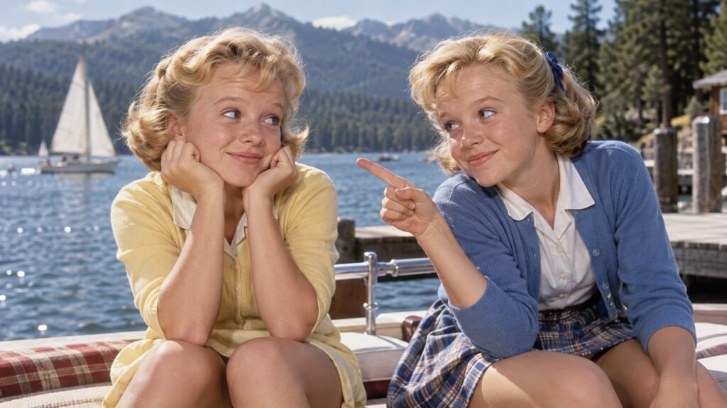 Hayley Mills playing both twins Susan and Sharon in a scene from The Parent Trap