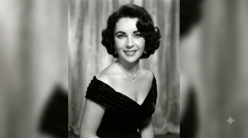 Archival publicity photo of Elizabeth Taylor in the 1950s or 60s showcasing her iconic glamorous style