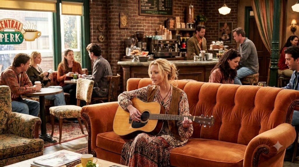Lisa Kudrow as Phoebe Buffay from Friends perhaps playing her guitar or in a memorable scene from the show