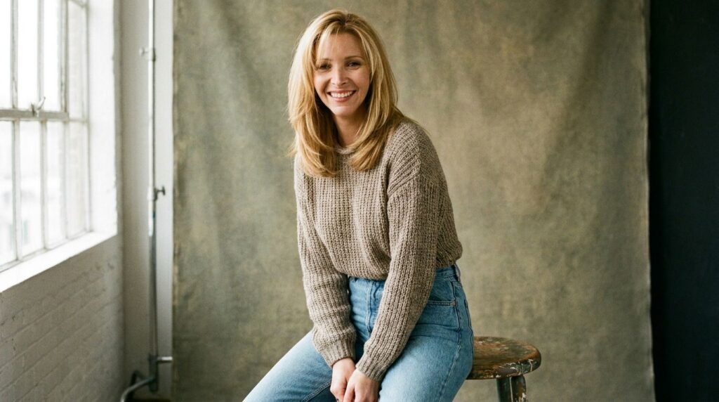A real publicity photo of Lisa Kudrow from the 1990s or early 2000s showcasing her iconic look and comedic presence