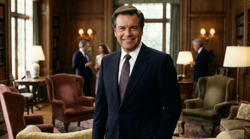 Robert Wagner in a later more recognizable television role perhaps from Hart to Hart looking distinguished and charming
