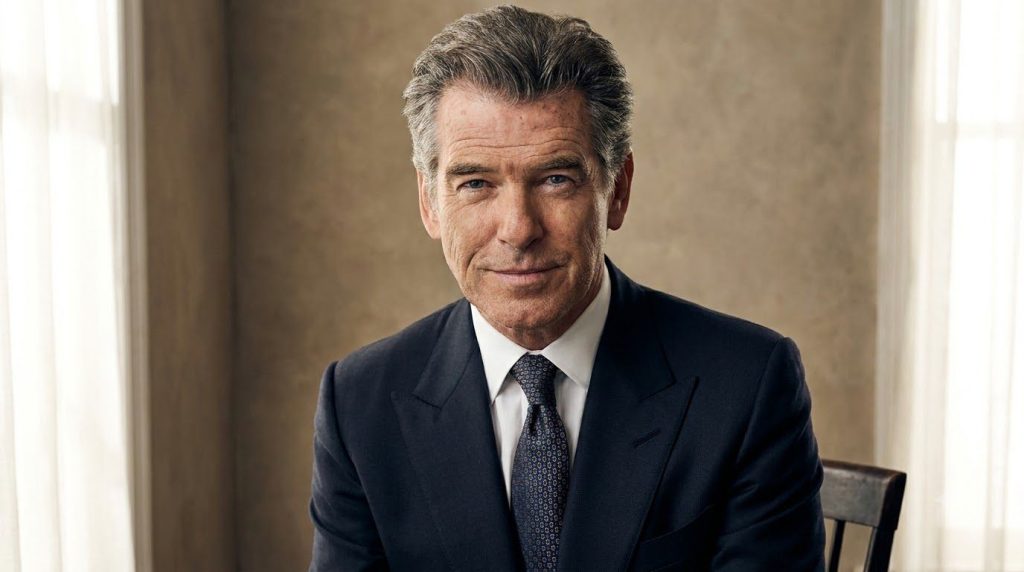 A headshot of Pierce Brosnan looking sophisticated