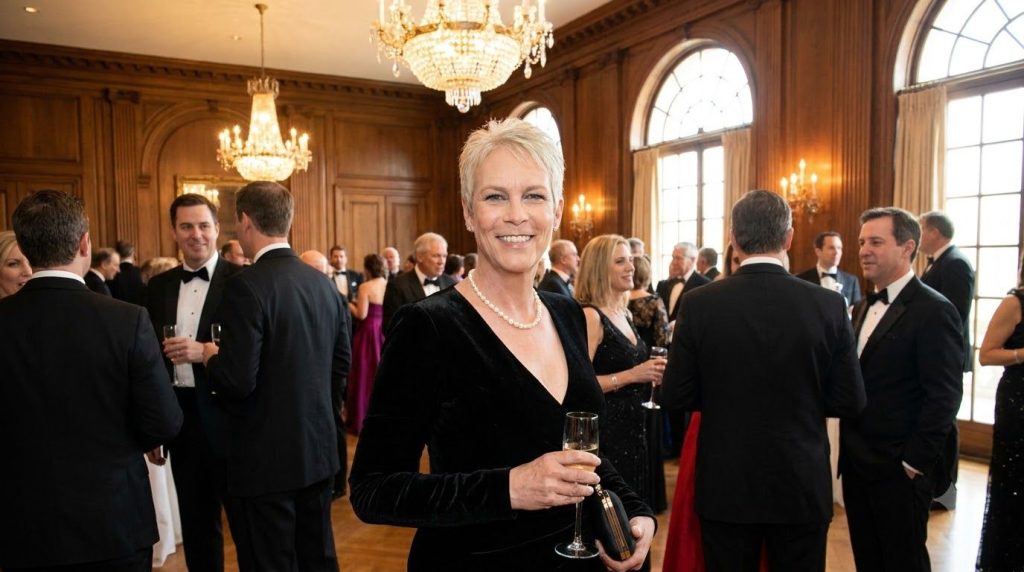 Jamie Lee Curtis in a scene from Trading Places looking elegant and sophisticated