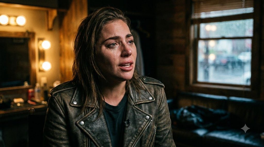 Lady Gaga in a movie scene from A Star Is Born portraying her acting career