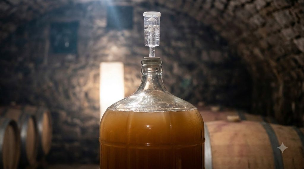 Fermentation jar with an airlock actively bubbling during primary fermentation
