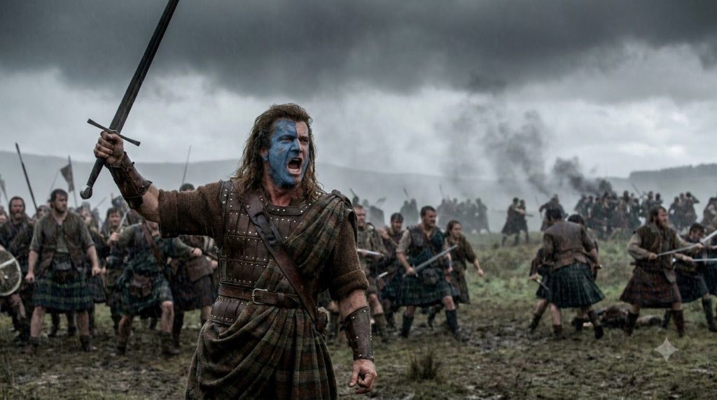 A powerful scene from the movie Braveheart showing Mel Gibson as William Wallace leading his troops into battle