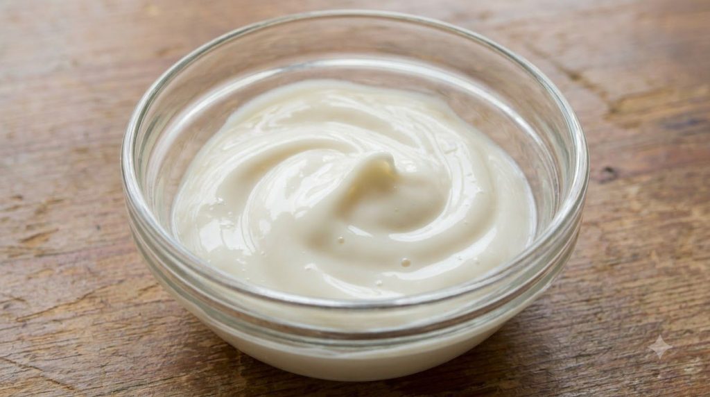 A close-up of the Nivea and Vaseline blend in a small bowl showing its creamy smooth texture