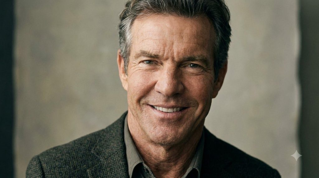 A recent distinguished headshot of Dennis Quaid looking confident and smiling warmly showing his mature charm