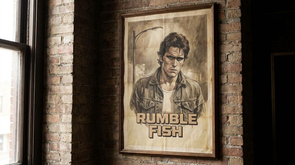 A movie poster from the 1980s featuring Matt Dillon in a classic film like The Outsiders or Rumble Fish