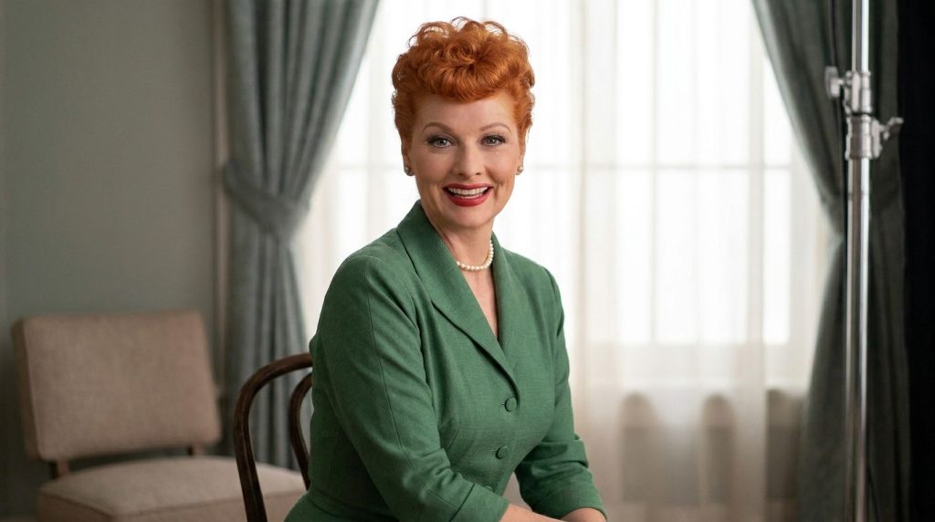A real color portrait of Lucille Ball showcasing her famous red hair from the 1950s