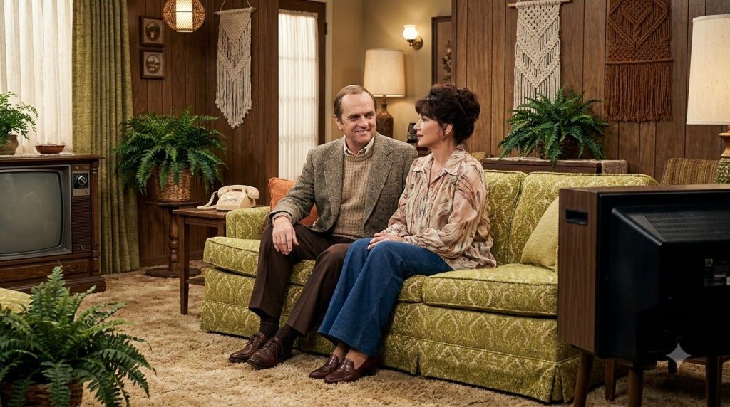 A real publicity photo of Bob Newhart and Suzanne Pleshette as their characters Bob and Emily Hartley from The Bob Newha