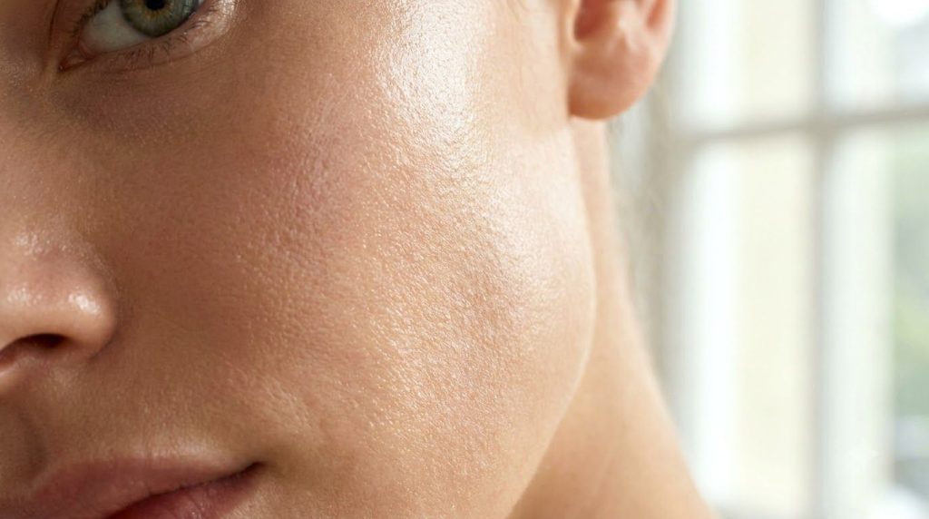 Close-up of radiant smooth skin on a woman s face possibly with a subtle glow from the overnight treatment