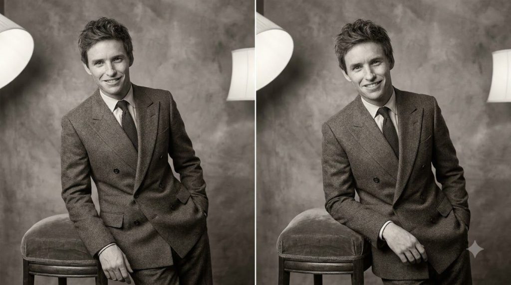 A vintage black and white photograph of a young polished Hollywood leading man exuding charm and confidence