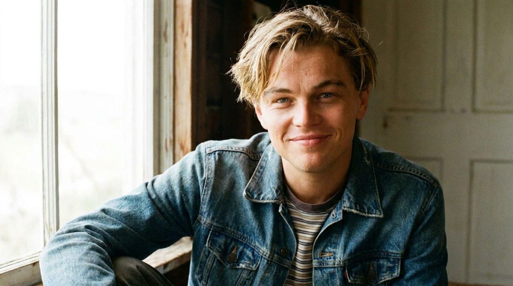 A younger Leonardo DiCaprio with a youthful charming expression