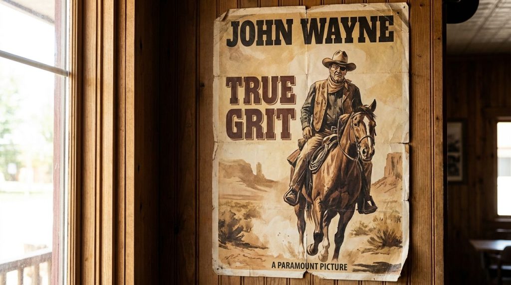 A vintage movie poster for one of John Wayne s famous Western films such as True Grit or The Searchers