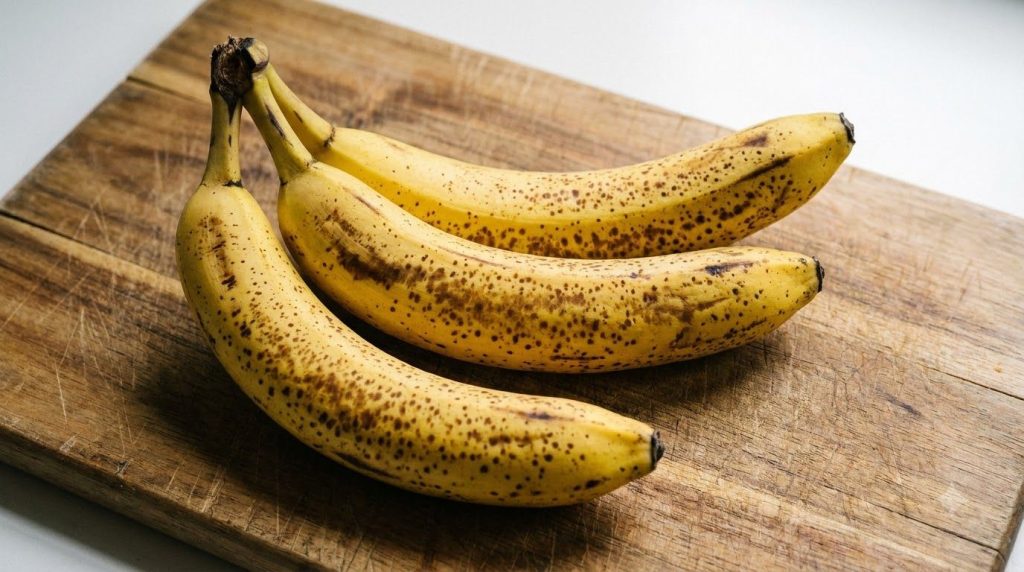 Whole ripe bananas with brown spots ready for mashing