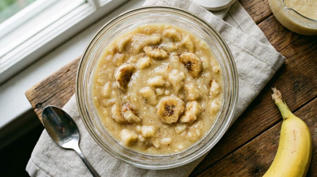 Bowl of chunky mashed bananas