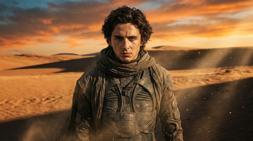 A real movie poster or still from one of Timothée Chalamet s well-known films such as Call Me by Your Name or Dune