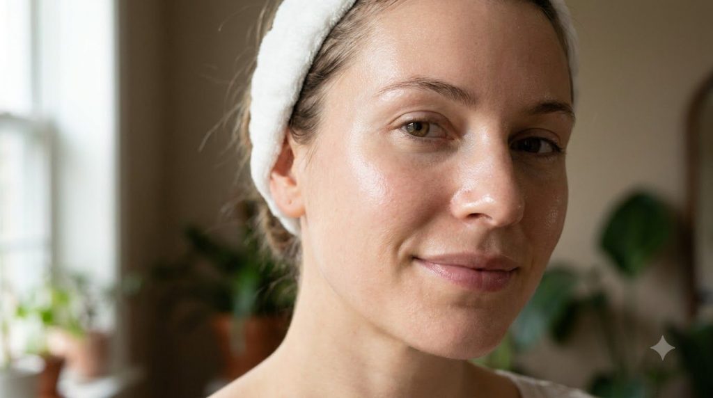A close-up of a woman s radiant and smooth skin after a facial looking fresh and glowing with a subtle healthy sheen
