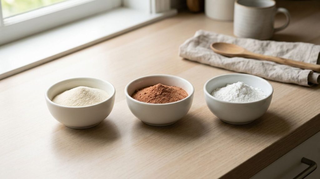 Various ingredients for the Collagen Glow Drink including hydrolyzed collagen peptides powder acerola cherry powder and