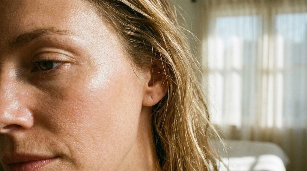 A close-up of healthy radiant skin on a woman s face with a soft natural glow suggesting a no makeup look