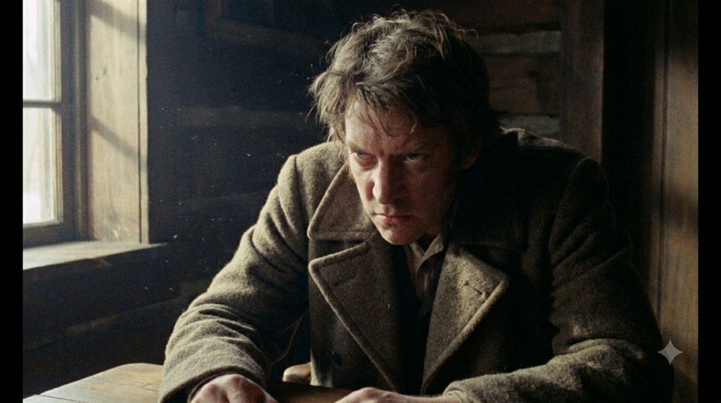 Donald Sutherland in a still from a classic film possibly M A S H or Klute showing his versatile acting style
