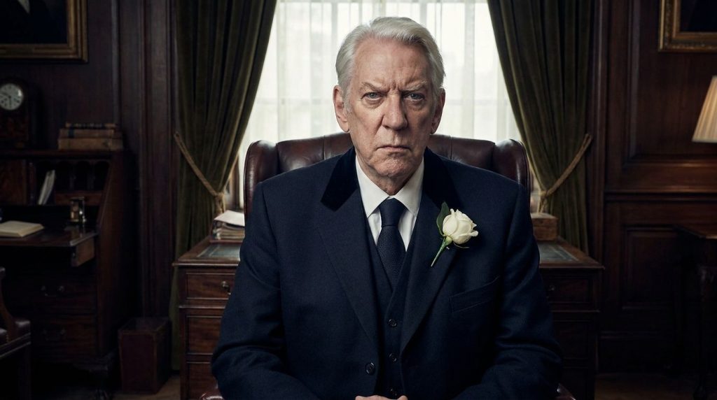Donald Sutherland as President Snow from The Hunger Games showing his later career iconic role