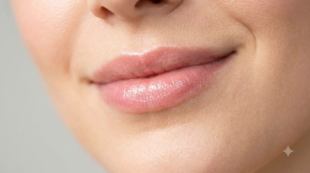 A close-up of a woman s lips appearing naturally pink soft and healthy with a gentle glow after consistent use of a natu