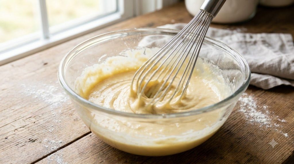 A close-up of a whisk mixing ingredients in a bowl to make one of the Asian sauces