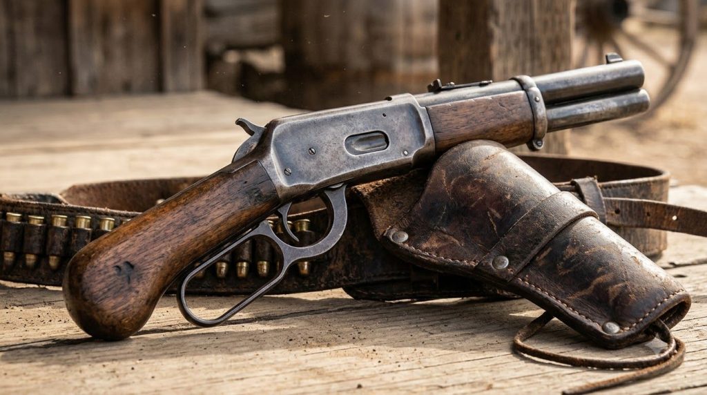 Close-up of Steve McQueen s Mare s Leg firearm from Wanted Dead or Alive a shortened Winchester rifle