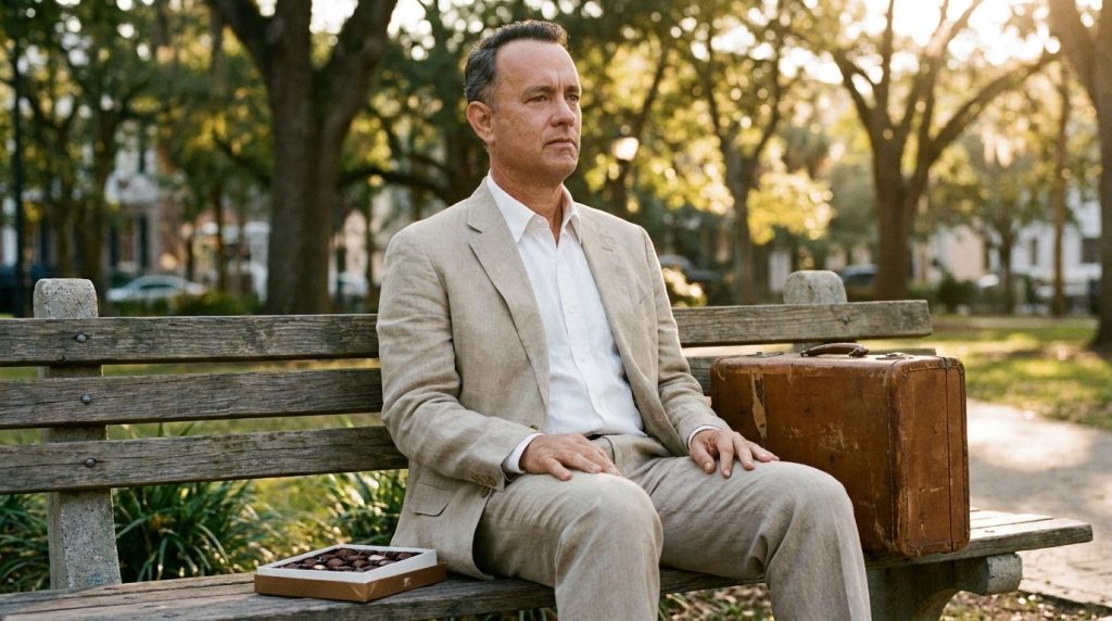 Tom Hanks portraying his iconic character Forrest Gump