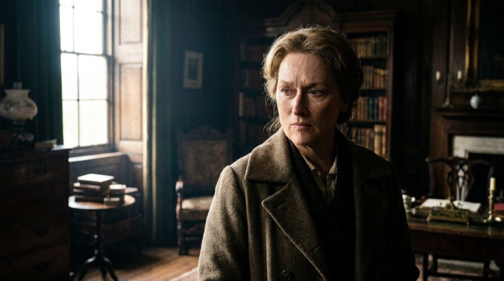 A real film still of Meryl Streep in a well-known role perhaps from The Devil Wears Prada or Sophie s Choice showcasing 