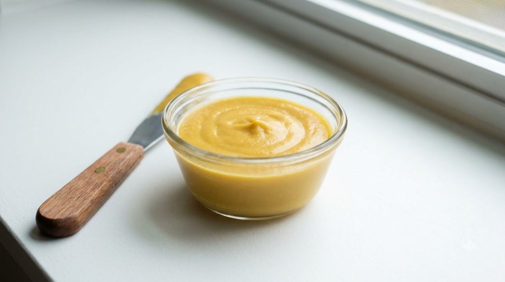 A small bowl with Vaseline and turmeric mixed into a smooth yellow paste