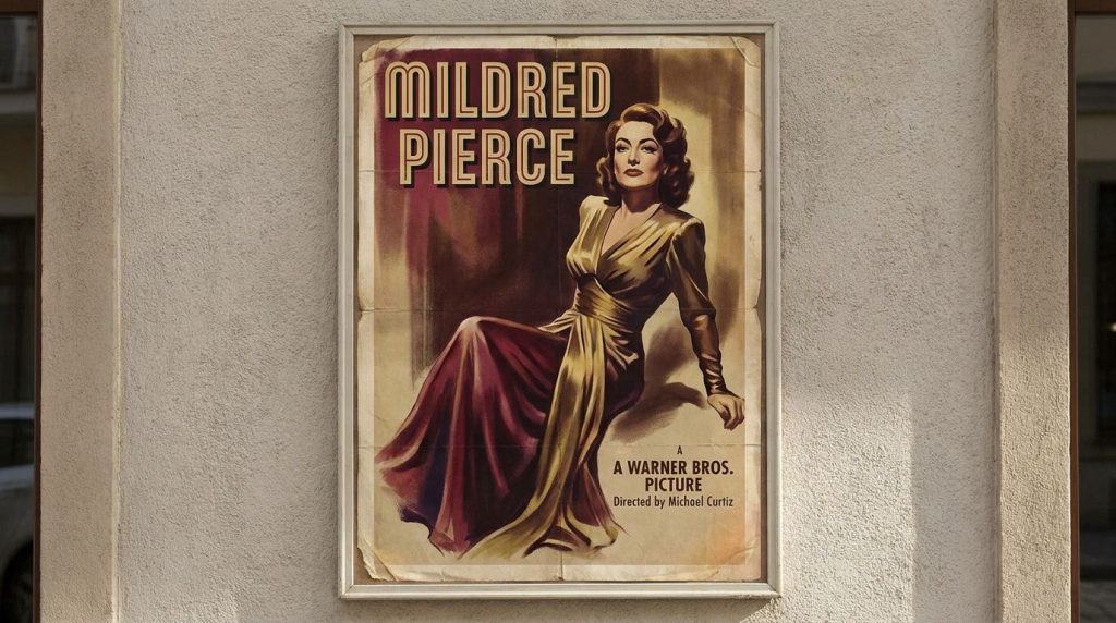 A vintage movie poster featuring Joan Crawford in a dramatic role highlighting her name and the film title