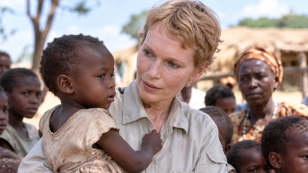 Mia Farrow as a UNICEF Goodwill Ambassador perhaps during a field visit showing her commitment to humanitarian causes