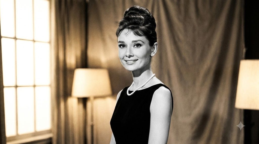 A classic portrait of Audrey Hepburn in an iconic pose