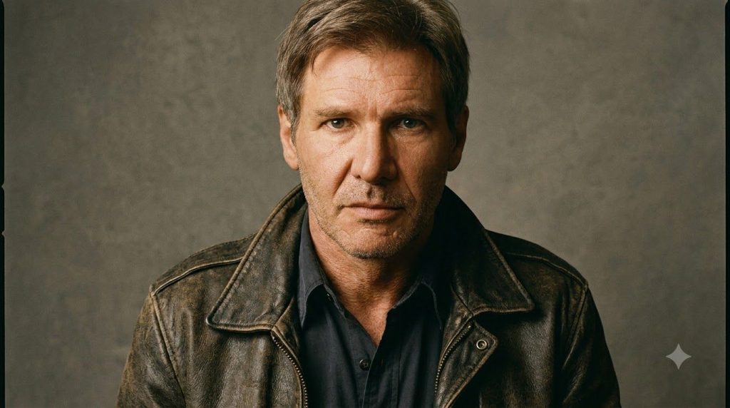 A real publicity photo of Harrison Ford from the 1980s showcasing his leading man appeal