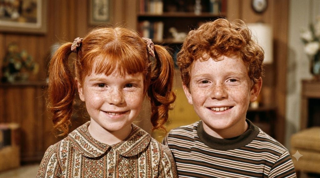 Anissa Jones as Buffy and Johnny Whitaker as Jody from Family Affair showing their red hair and freckles