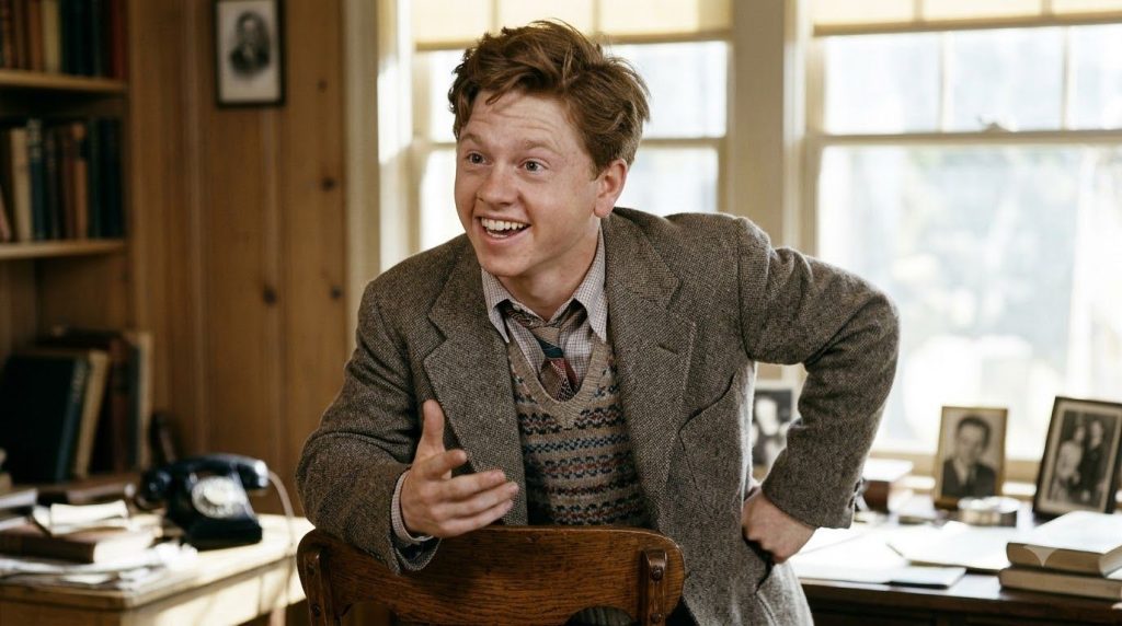 Mickey Rooney in his iconic role as Andy Hardy looking youthful and enthusiastic perhaps in a scene from one of the Andy
