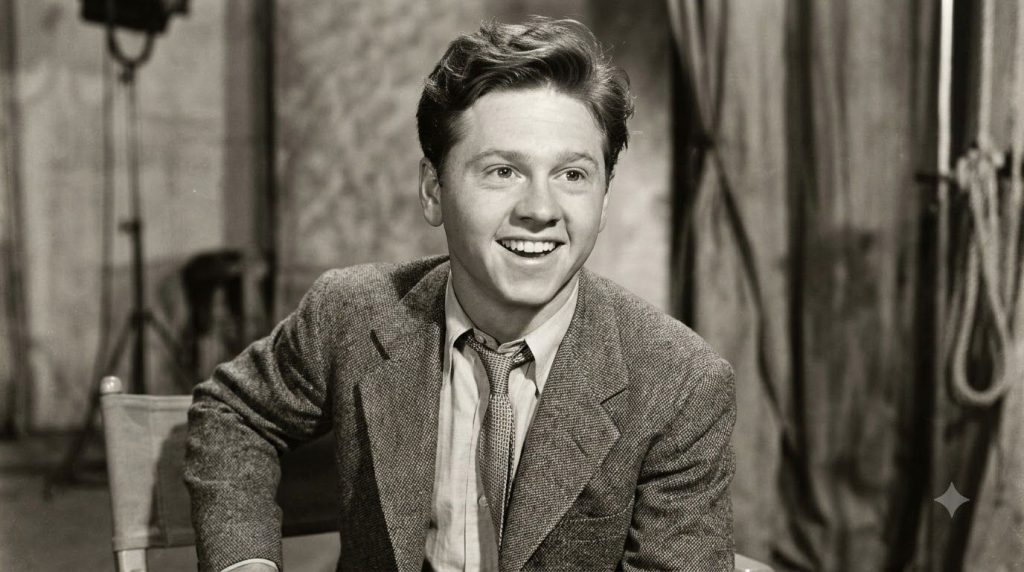 Young Mickey Rooney in a classic Hollywood publicity photo likely from the Andy Hardy film series