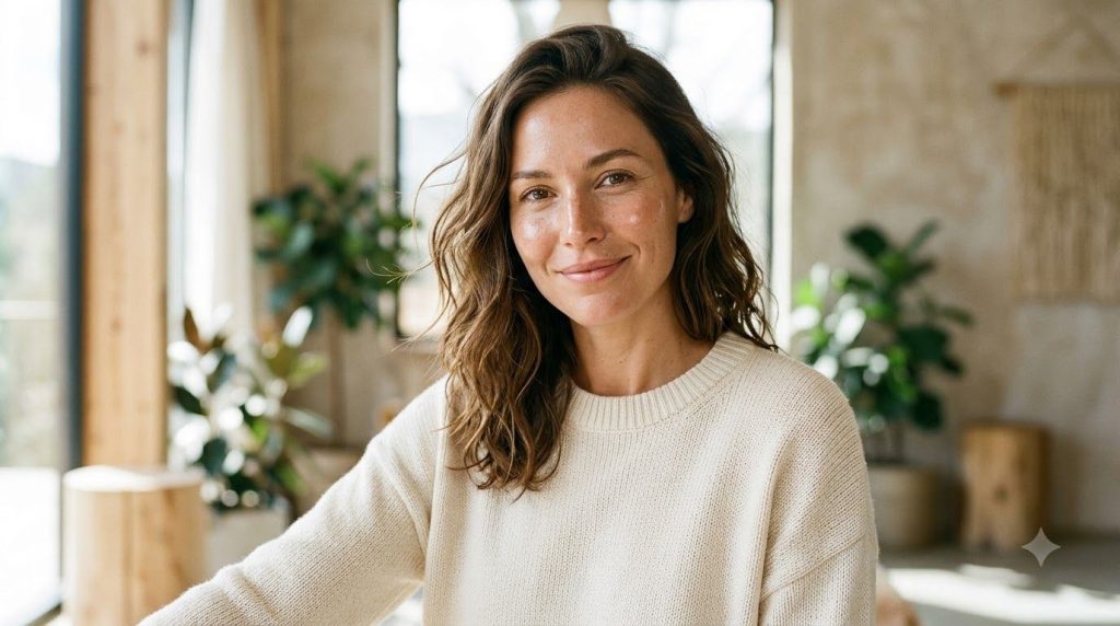 A woman with a glowing radiant complexion smiling softly representing the desired results of the beauty remedy