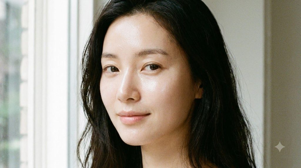 A close-up of a woman s face with visibly smooth radiant and glass-like skin after using the beauty remedy