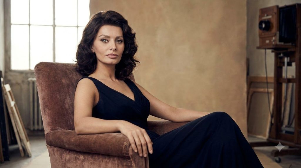 Classic glamorous portrait of young Sophia Loren showing her beauty and elegance