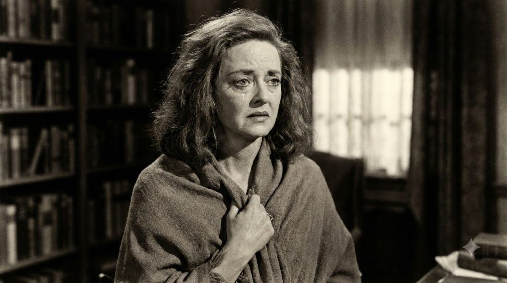 A promotional still of Bette Davis in a dramatic role showcasing her acting prowess
